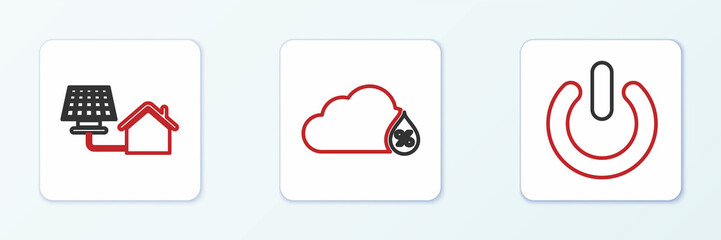 Fototapeta premium Set line Power button, House with solar panel and Humidity icon. Vector