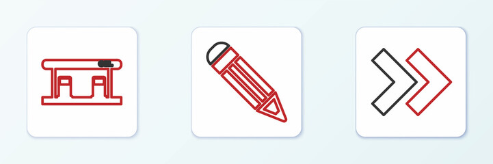 Set line Arrow, Gas filling station and Pencil icon. Vector