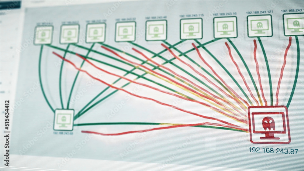 Poster abstract virus infection is spreading out in a network. digital abstract technology with a virus thr