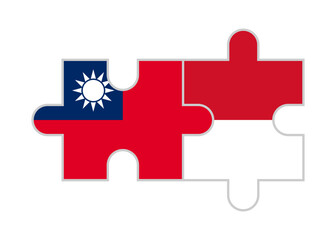 puzzle pieces of taiwan and indonesia flags. vector illustration isolated on white background	