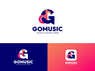Letter G logo design with music note icon modern illustration vector design template