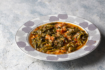 Traditional Turkish cuisine purslane dish (Turkish name; semizotu yemegi)