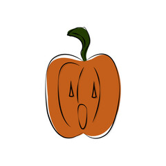Surprised pumpkin-lantern for Halloween. Creepy scary pumpkin design element for Halloween. Vector flat illustration.