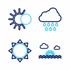 Set line Sunset, Cloud with rain and Eclipse of the sun icon. Vector
