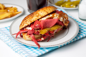 Traditional delicious Turkish foods; Izmir Cesme kumru sandwich