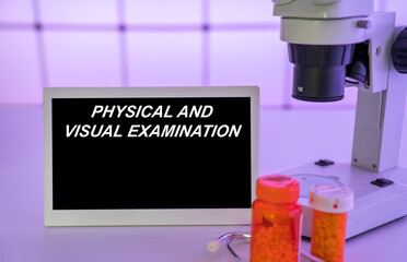 Medical tests and diagnostic procedures concept. Text on display in lab Physical And Visual...