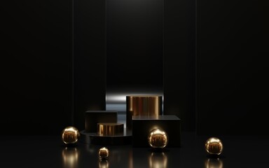 Luxury black and golden podium background.