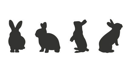SET Silhouette rabbit on white background. Pets and farm animals collection. Icon vector illustration. Hare silhoutte.