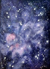 starry night sky space watercolor handpainted