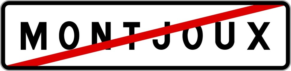 Obraz premium Panneau sortie ville agglomération Montjoux / Town exit sign Montjoux