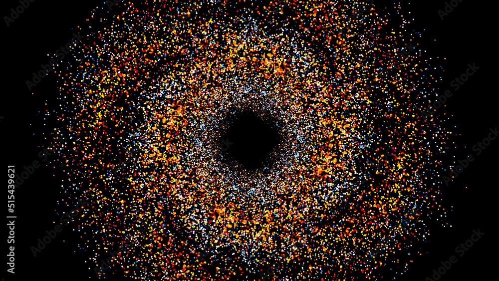 Poster abstract beatiful relaxing background of orange and red small circles flying and forming a vortex on