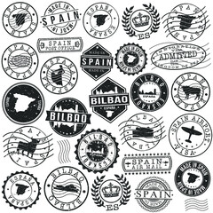 Fototapeta premium Bilbao Spain Set of Stamp. Vector Art Postal Passport Travel Design. Travel and Business Seals.