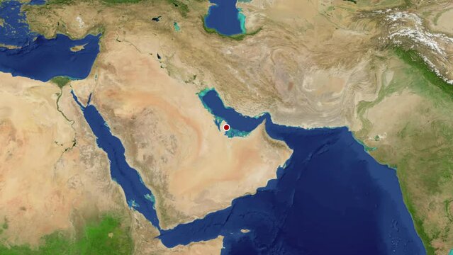 Zooming in footage of Doha location from space