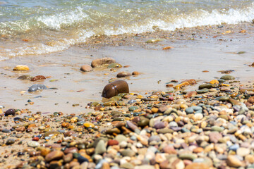 Pebble beach in Jijel city, Algeria. Summer vacation concept.
