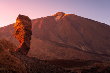 Roque Cinchado and peak of Teide volcano, Teide National park, Tenerife Island, Spain