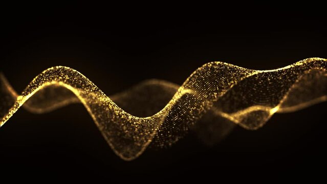 金の抽象的なデジタルの波。3DCGのテクノロジー背景