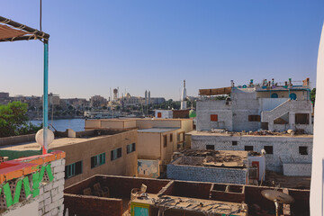 Colorful Buildings in Aswan with Local Nubian Style Decoration on the Walls, Egypt