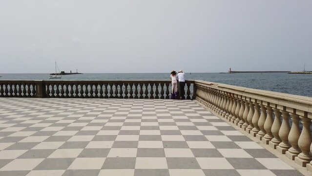 Terrazza Mascagni Livorno, Italy: The famous chess pattern promenade - Steady shot 