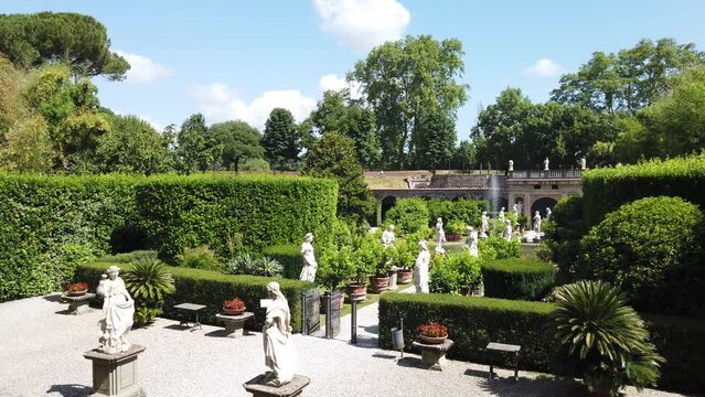 Garden of Italian villa in Lucca, Italy - Pan from left to right