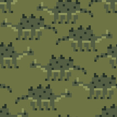 Seamless camouflage pattern with dinosaur. Vector illustration