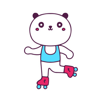 Cute panda playing roller skates, illustration for t-shirt, sticker, or apparel merchandise. With doodle, retro, and cartoon style.