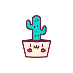 Cute cactus, illustration for t-shirt, sticker, or apparel merchandise. With doodle, retro, and cartoon style.