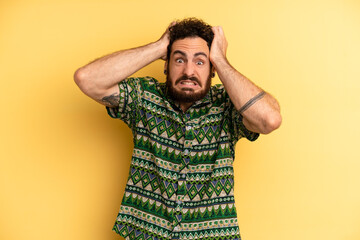young adult bearded man feeling frustrated and annoyed, sick and tired of failure, fed-up with...