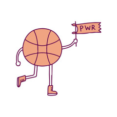Cool basketball mascot holding flag, illustration for t-shirt, sticker, or apparel merchandise. With doodle, retro, and cartoon style.