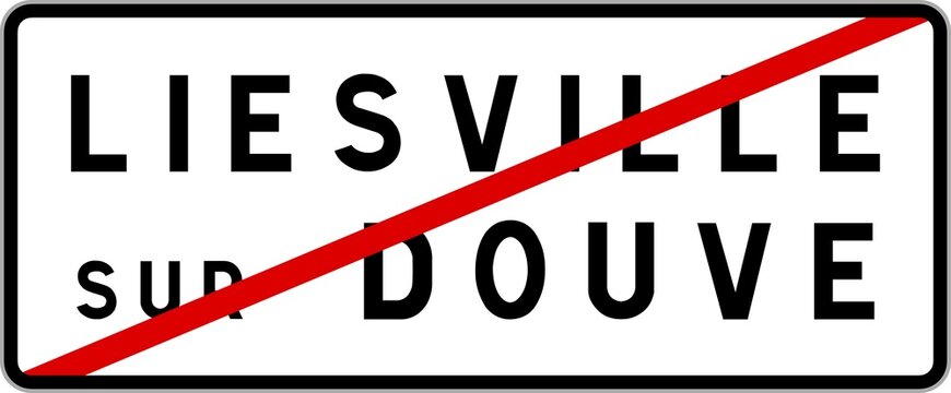 Panneau sortie ville agglom&eacute;ration Liesville-sur-Douve / Town exit sign Liesville-sur-Douve