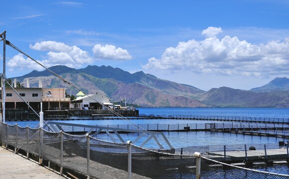 The Subic Bay with blue sky and green mountains in Olongapo, Philippines