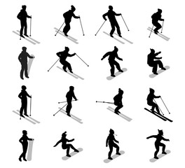 Slopestyle snowboarding Trendy skiing concepts concepts Vectors Silhouettes