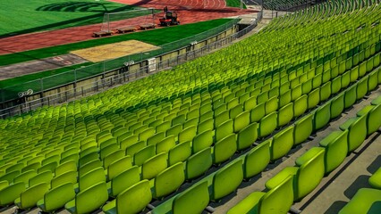 Closeup of a green stadium in a daylight