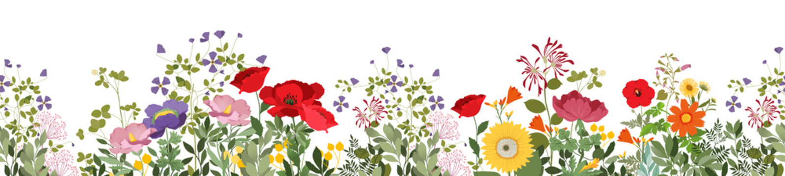 colorful flower garden watercolor seamless border