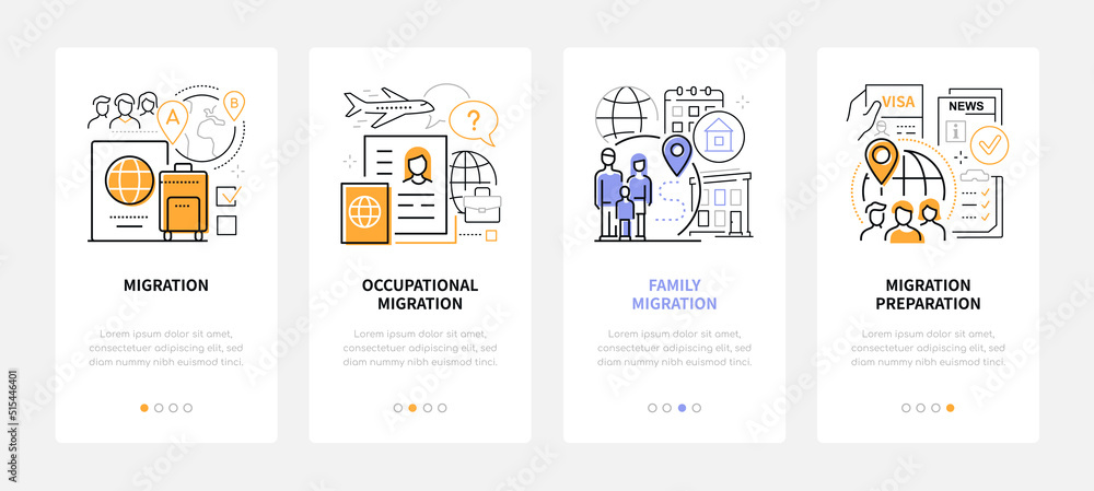 Poster preparing for migration - line design style banners set