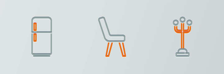 Set line Coat stand, Refrigerator and Armchair icon. Vector
