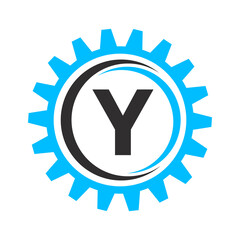 Letter Y Gear Logo Design Template. Automotive Gear Logo for Business and Industrial Identity