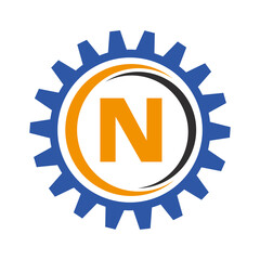 Letter N Gear Logo Design Template. Automotive Gear Logo for Business and Industrial Identity