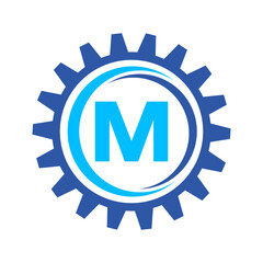 Letter M Gear Logo Design Template. Automotive Gear Logo for Business and Industrial Identity