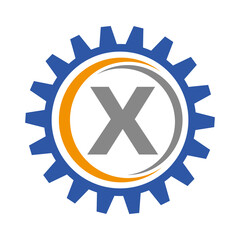 Letter X Gear Logo Design Template. Automotive Gear Logo for Business and Industrial Identity