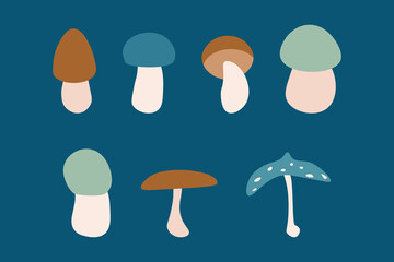 simple vector illustration with cartoon mushrooms