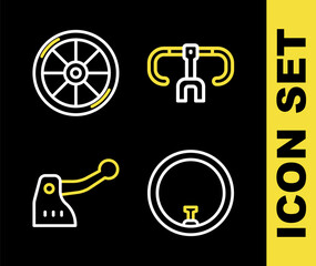 Set line Bicycle handlebar, wheel, brake and icon. Vector