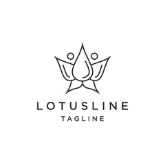 Water drop lotus line logo icon design template flat vector