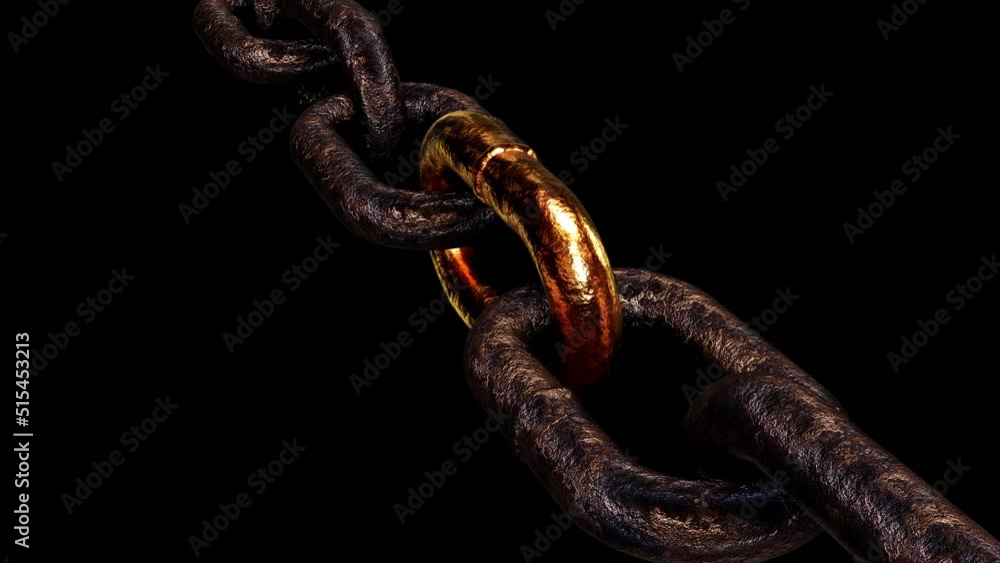 Aufkleber realistic looping 3d animation of the single gold link in a rusty steel chain rendered in uhd with a