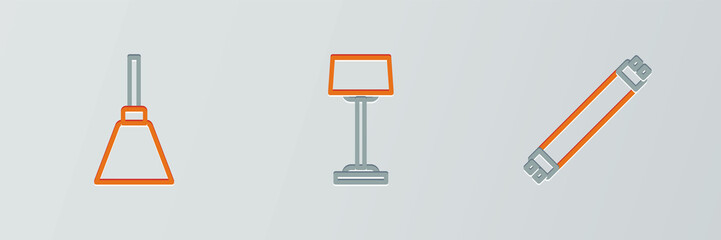 Set line Fluorescent lamp, Chandelier and Floor icon. Vector