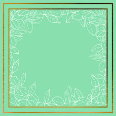 botanical minimalism line art leaves vector frame with golden borders 