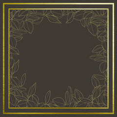 botanical minimalism line art leaves vector frame with golden borders 