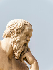Socrates' marble statue, the famous ancient Greek philosopher, in a thoughtful representation. Athens, Greece.