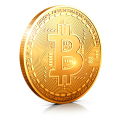 Golden bitcoin coin isolated on white background