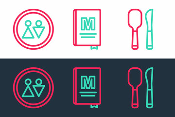 Set line Knife and spoon, Toilet and Restaurant cafe menu icon. Vector