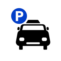 Taxi silhouette icon and parking sign icon. Vector.Taxi silhouette icon and parking sign icon. Vector.